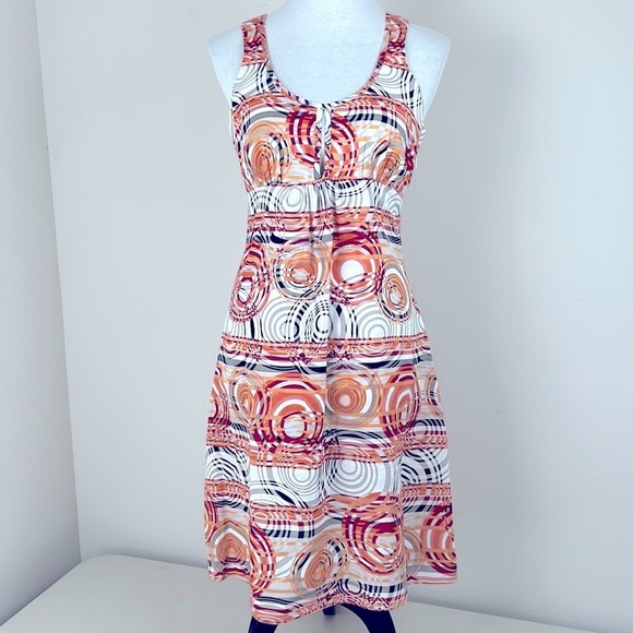 Twist brand Circles 100% cotton tangerine & white print sleeveless dress size 6 - Picture 1 of 9